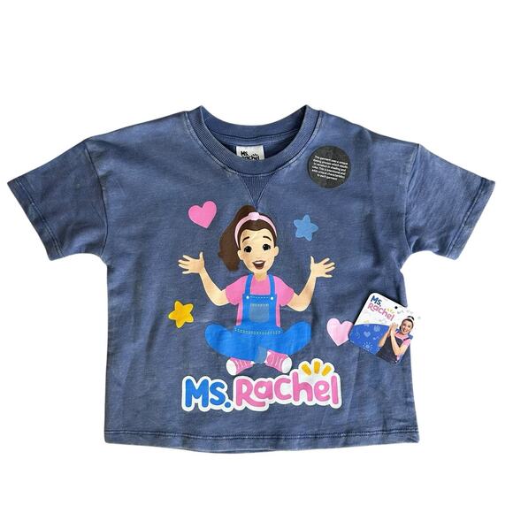 Ms. Rachel Toddler Girl Washed Crewneck Top and Short Set 4T Blue Cute Summer - Picture 4 of 7